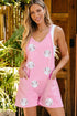 Pink Sequin Baseball Pocketed Sleeveless Romper